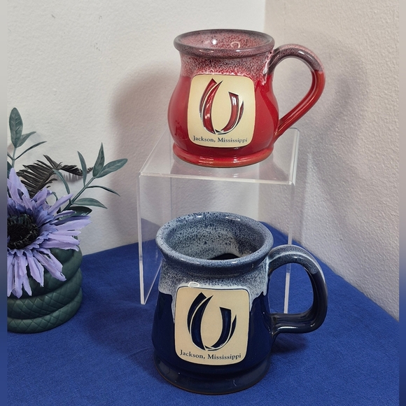 Pair of Deneen Pottery Jackson Mississippi Hand Thrown Coffee Mugs 2012 - Picture 1 of 11